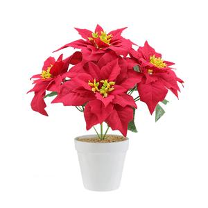 Venta al por mayor Poinsettia <span class=keywords><strong>artificial</strong></span> 5 cabezas Navidad <span class=keywords><strong>flor</strong></span> <span class=keywords><strong>maceta</strong></span> franela inmortal ramo <span class=keywords><strong>maceta</strong></span> jardinería accesorios decorativos - Product Image 1