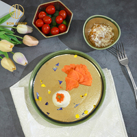 Ensemble de bols et assiettes ronds en céramique et porcelaine, vaisselle colorée pour restaurant, vente chaude