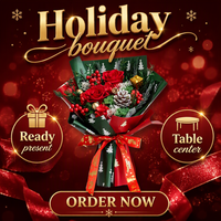 Bouquet de fleurs séchées et préservées de Noël rouge et vert luxueux et éternel, cadeau décoratif