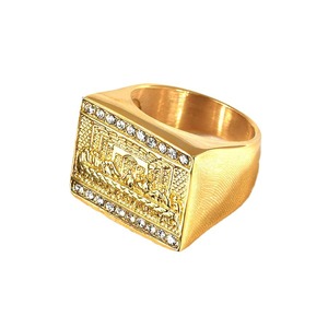 Bague en Acier Titane Plaqué Or 18K, Dernière Cène, Judas, Treize Apôtres, Bague Tendance pour Homme, <span class=keywords><strong>Relief</strong></span> Zirconia, Anti-ternissement - Product Image 6