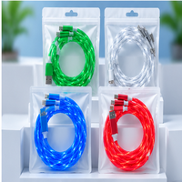 Kabel USB TPE 3in1 LED Flowing Light Braid Shielding 3A Fast Charging untuk Ponsel IPhone/Type-C/micro USB