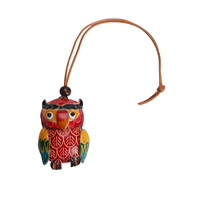 Gantungan Kunci Kulit Buatan Tangan Bentuk Burung Hantu Lucu 3D Kartun Hewan Hutan Liontin Vintage untuk Kaca Spion Mobil Dekorasi Rumah Hadiah Promosi