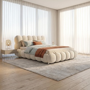 Modern <strong>Cream</strong> Style Bubble <strong>Bed</strong>, Designer Soft Upholstered Fabric <strong>Bed</strong> Frame, King/Queen Size Cloud <strong>Bed</strong> for Master Bedroom - Product Image 4