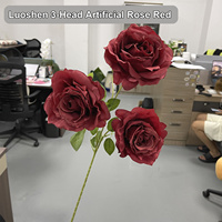 Fournisseur chinois de têtes de roses artificielles à 3 têtes, roses artificielles en soie, roses pour mariage, centre de table pour fête