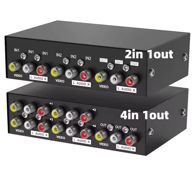 AV RCA Switch, 2/4 in 1 Out Composite Video L/R Audio Switcher Selector Box for DVD Player, SNES, N64, PS2/3 Game Consoles
