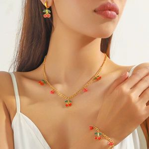 18K 금도금 스테인리스 스틸 목걸이와 체리 펜던트 주얼리 세트, 칼라 체인 스테인리스 스틸 주얼리 세트 - Product Image 1