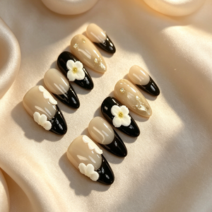 Ongles artificiels faits main à couverture complète, modèle <span class=keywords><strong>manucure</strong></span> française, design floral, faciles à poser, à presser - Product Image 1