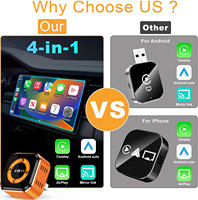Adaptateur Carplay Android Auto 4 en 1, convertisseur USB-C sans fil, boîte de conversion sans fil, dongle Mirrorlink, adaptateur Airplay orange pour voiture