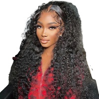 Perruques Cheveux Humains Jerry Curly Longues et Volumineuses, Ondulées, Perruque Frontale 360 en Dentelle Transparente Effet Vague d'Eau pour Femmes Noires