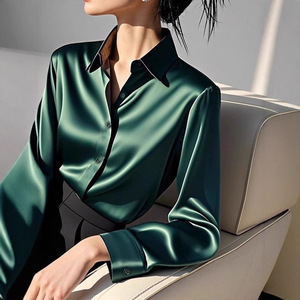 Nouvelle Blouse Femme Chic et Tendance Printemps 2025 en Polyester Sergé <span class=keywords><strong>Vert</strong></span> Foncé, Coupe Ample, Manches Longues, Lavable, Idéale pour le Bureau - Product Image 5