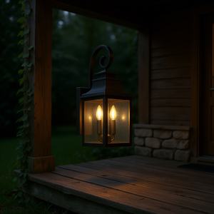 Lanterne murale extérieure vintage en acrylique noir, 23 pouces de haut, verre clair à facettes, pour porche, patio, jardin - Product Image 2