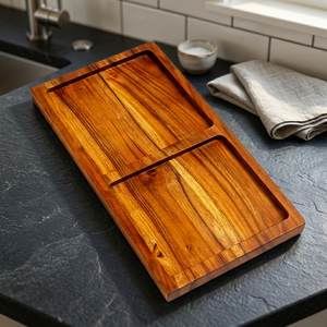Bandeja de Servir de Madera Hecha a Mano con Dos Compartimentos, Apta para Lavavajillas y Microondas, de Calidad Premium, para Exhibir Bocadillos y Galletas en Restaurantes/Cafeterías - Product Image 1