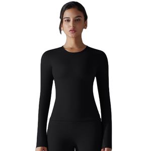 Custom Front Stand Neck Solid Spandex/Nylon Gym Fitness High Compression <b>Workout</b> Active <b>Top</b> Women <b>Long</b> <b>Sleeved</b> Lightweight Quick - Product Image 5