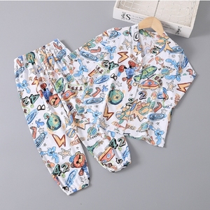 Ensembles <span class=keywords><strong>de</strong></span> vêtements climatisés pour filles Pyjamas mignons en coton et soie avec manches trois-quarts, coton et soie pour enfants - Product Image 4