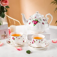 Service à thé de luxe en porcelaine blanche décorée de motifs floraux, style antique anglais et arabe, avec bordure dorée, en porcelaine fine, pour usage domestique, vente en gros