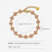 Gelang Tenis Bunga Lapis Emas 18K dari Baja Anti Karat dengan Rantai Tautan Bunga CZ Warna-warni untuk Wanita