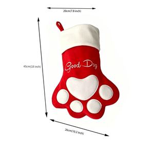 Custom High Quality Xmas Gift Decoration Red White Embroidery Pet Dog Cat's Paw <b>Christmas</b> Stocking - Product Image 3