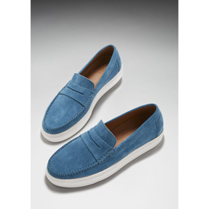 Mocassins à enfiler, en daim bleu pétrole - Product Image 1