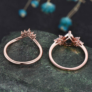 แหวนแต่งงานสไตล์วินเทจสำหรับผู้หญิง แหวนหมั้นประดับพลอยอะความารีนทรงลูกแพร์ ชุบทองคำขาว S925 ดีไซน์อาร์ตเดโค แหวนแต่งงานประดับมอยส์ซาไนต์สีโรสโกลด์ ดีไซน์ไม่ซ้ำใคร - Product Image 5