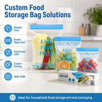 Sac de conservation alimentaire personnalisé en LDPE de qualité alimentaire, à double fermeture éclair, refermable, étanche, résistant, pour congélation, fruits et légumes