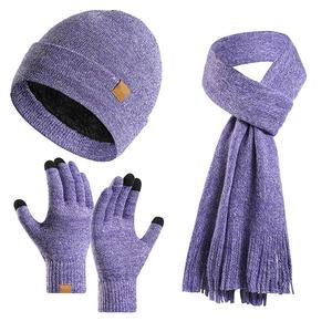 Offre Spéciale – <span class=keywords><strong>Ensemble</strong></span> Trois Pièces <span class=keywords><strong>Femme</strong></span> Personnalisé en Fibre Acrylique Tricoté (<span class=keywords><strong>Bonnet</strong></span>, Écharpe, <span class=keywords><strong>Gants</strong></span>) Multicolore Hiver, Motif Oblique, pour Rester au Chaud - Product Image 4