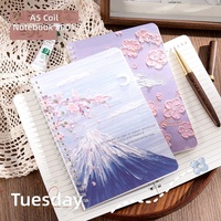 Carnet à spirale A5 magnétique ZSQ Ins, motif paysage peint à l'huile, pour étudiant, journal intime, papeterie mignonne et tendance, ligné épais, 60 pages, cadeau