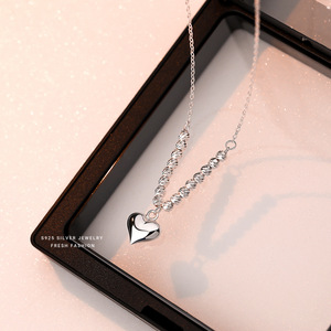 Cinta hati berbentuk bulat kalung manik-manik 925 perak murni wanita liontin hati desain kalung - Product Image 6