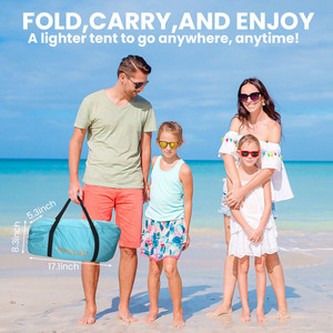 การตั้งค่าเต็นท์ชายหาด100 UPF + กระเป๋าเป้สะพายหลังพับได้กันลมกระเป๋าหมุดทรายฟรีดีไซน์ - Product Image 6
