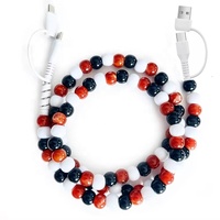 Câble de charge de données perlé en pierre naturelle ambre marbré, bijoux de mode de haute qualité couleur ambre