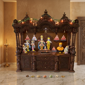 Templos de Gran Tamaño Personalizados con Gabinete, Compre Mandir de Madera de Gran Tamaño a Precios de Mayoreo, Mandir Swaminarayan Marrón - Product Image 1