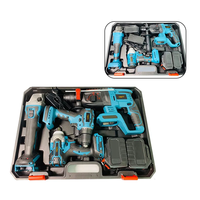 3-4 Pcs Cordless Rechargeable Professional Brushless Electric Hammer Drill Angle Grinder Wrenches Combination Tool Set