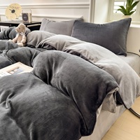 Parure de lit quatre pièces en velours de lait imprimé 300 fils/cm² tissé épais 2026 avec jupe de lit en polaire corail douce et couette chaude pour l'hiver