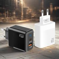 Pengisi Daya PC Anti-Api 65W GaN USB-C Dual-Port Protokol Lengkap Pengisian Ultra-Cepat 5V/3A PD QC3.0 Indikator LED Ramah Lingkungan untuk Perangkat Seluler