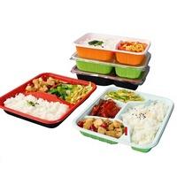 Boîte à lunch jetable en PP de qualité alimentaire pour repas de jambon de porc et riz, emballage à emporter, deux/trois/quatre compartiments, restauration rapide commerciale, rouge