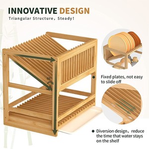 Bamboo <b>Dish</b> <b>Rack</b> 2 Tier With Knife Holder Quick Dry Multi Functional Kitchen Drainer For Utensils And <b>Dishes</b> - Product Image 4