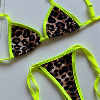 Estampado de leopardo verde Modesto Personalizado Venta al por mayor Halter Bikini Traje de baño Lujo Joven Ropa de playa Diseño Bikini Lazos laterales Bikini