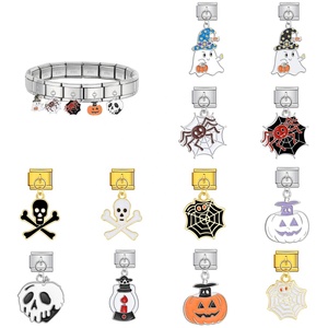 Vente en gros, Meilleures ventes : Breloque italienne personnalisée Halloween Citrouille Crâne, compatible bracelet en acier inoxydable 9mm, pour la création de bijoux DIY, cadeau - Product Image 1