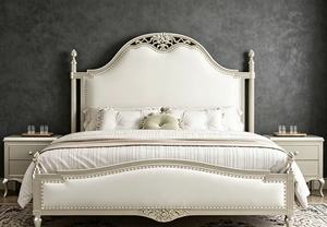 Premium Queen Size Light Champagne Spindle <b>Bed</b> With Cream Upholstered Ornate Carved Nailhead Headboard For Bedroom - Product Image 3
