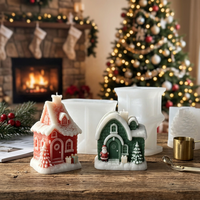 J10-597 Moules en silicone personnalisés pour maison de Noël, fabrication en usine, vente en gros, pour bougies, savons, décoration intérieure, pour le jour de Noël