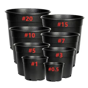 Wholesale 1 3 5 7 10 14 15 20 Gallon Inch Big Large Round Plant Planter Plastic Black Nursery Pot For Plants Nursery