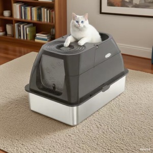 <span class=keywords><strong>Bac</strong></span> <span class=keywords><strong>à</strong></span> <span class=keywords><strong>litière</strong></span> pour chat en acier inoxydable de grande taille, fermé, désodorisant, pour la maison - Product Image 2