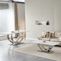 Table à manger carrée de 69,30 pouces, design moderne et simple, motif marbre, MDF, acier inoxydable, plateau miroir, durable, argent, meubles pour la maison