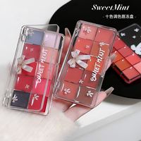 Palet Lip Gloss SWEETMINT 10 Warna dengan Aksen Pita, Melembapkan, Mengkilap, Tahan Lama, Tidak Lengket, Multifungsi