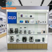 Meubles de magasin d'électronique sur mesure avec éclairage LED, présentoir mural en verre pour ordinateurs et appareils électroniques