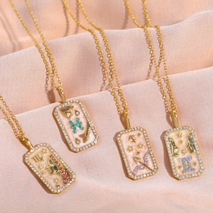 Collar clásico Vintage Unisex Doce <span class=keywords><strong>Constelaciones</strong></span> Cadena de cobre chapada en oro <span class=keywords><strong>con</strong></span> acentos de perlas de diamantes de circón Moda - Product Image 1