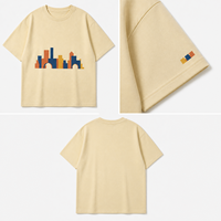 Kaos Pria Katun Beige Kustom dengan Cetakan Transfer Panas Abstrak City Rhythm