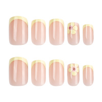 Faux ongles press-on faits main, forme cercueil, moyennement effilés, avec pointe française, motif floral et perles dorées, en PMMA, 24 pièces, fournitures pour salons de beauté et spas