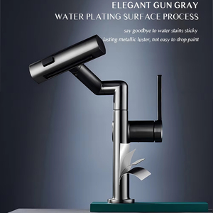 Robinet de lavabo noir à bras mécanique, <span class=keywords><strong>mitigeur</strong></span> d'évier rotatif à 360° avec 4 modes de jet cascade et pluie pour salle de bain - Product Image 2