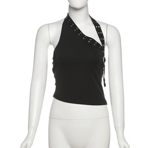 GX8801 Fashion 2025 Summer Clothing Vendor Sexy Nigh Club Wear Sleeveless Sloping Shoulders Halter Tops and Shorts 2 Piece Set - Product Image 3