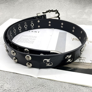 Ceinture Hip-Hop Design Original Retro All-Match pour hommes et femmes CH Rivet Boucle ardillon Personnalisable Accessoire de ceinture en alliage métallique - Product Image 4